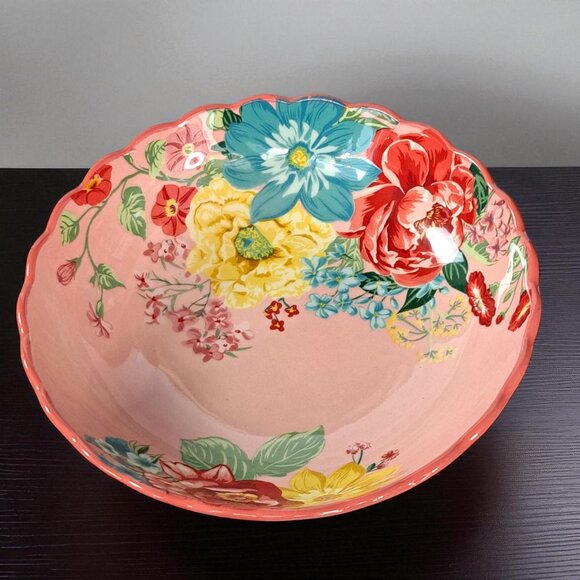 The Pioneer Woman Fancy Flourish Round Stoneware Pasta Bowl, Pink - Picture 1 of 7